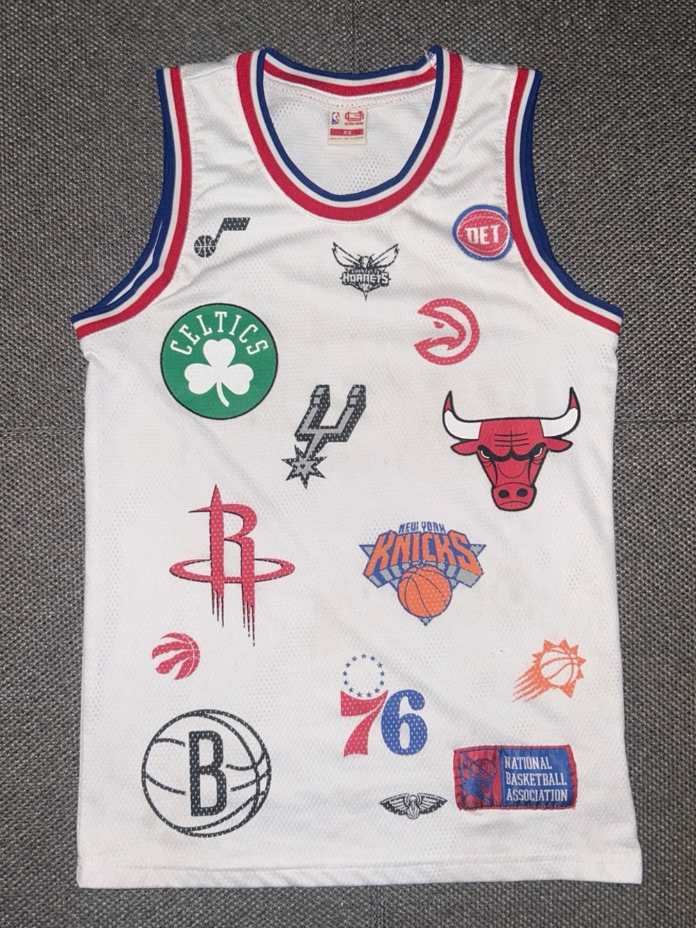 White NBA Logo Patch Mesh Basketball Jersey